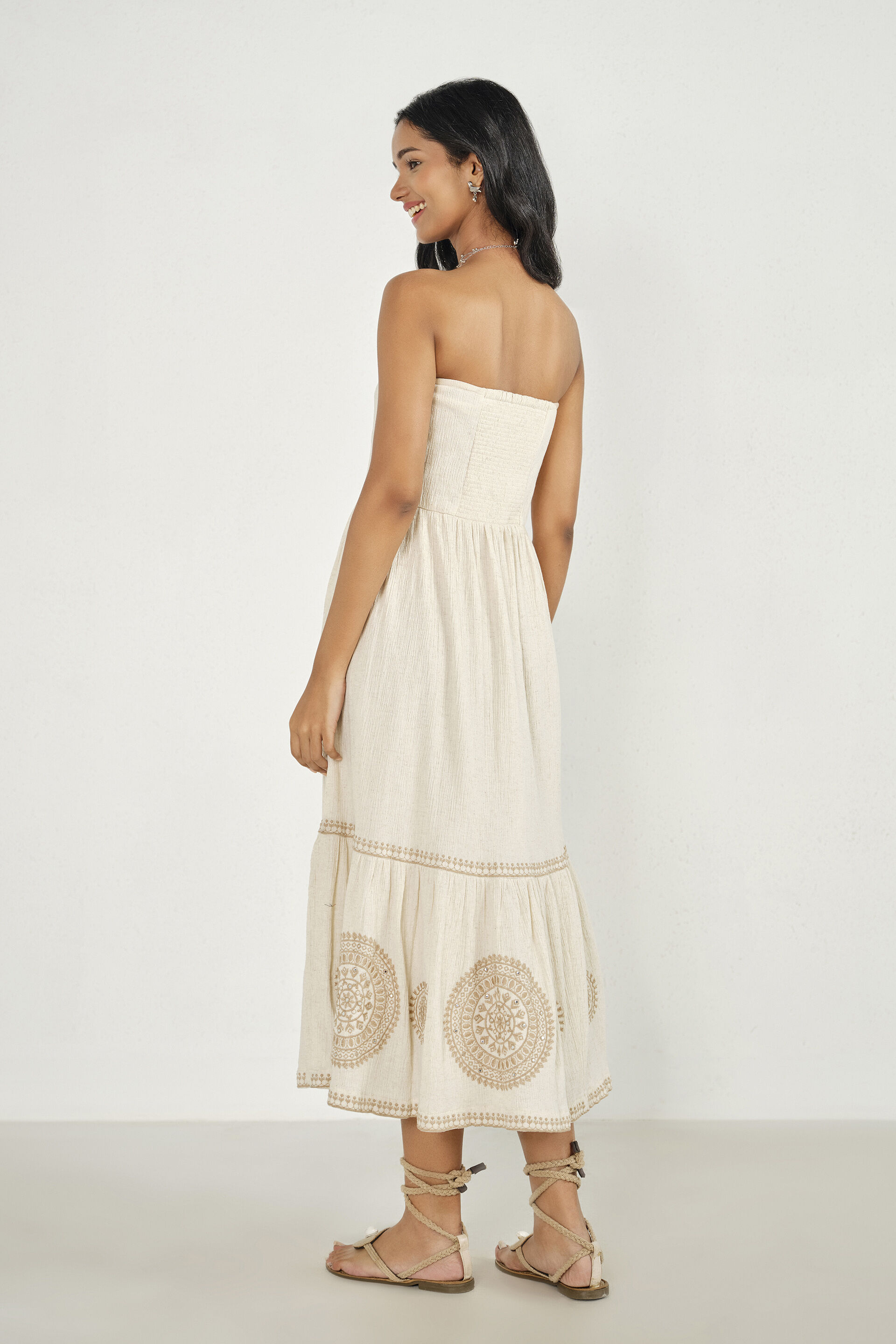 Natural Embroidered Bandeau Maxi, Natural, image 6